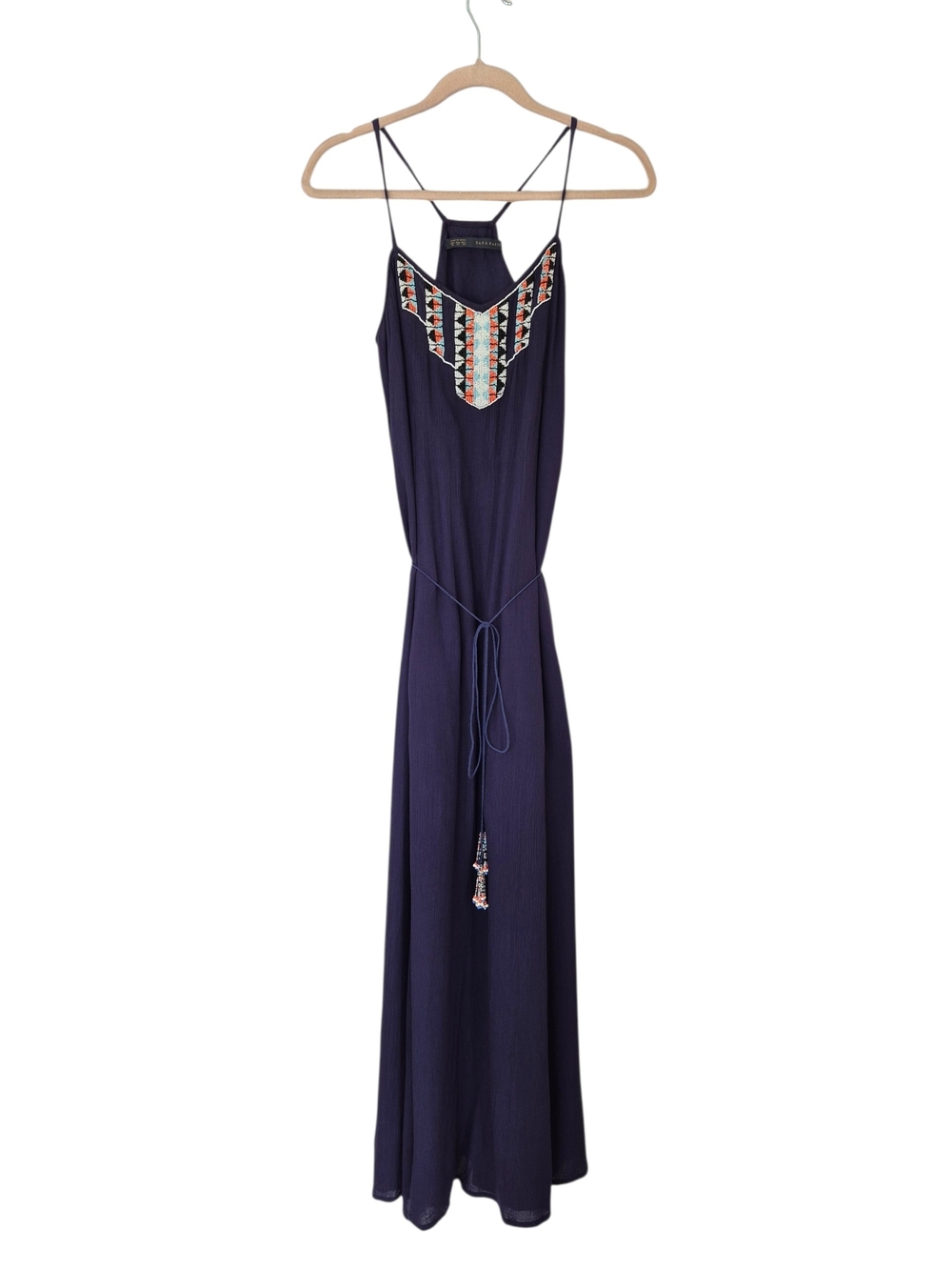 Zara Maxi Dress With Beaded Bub Front Navy Blue - Picture 2 of 9